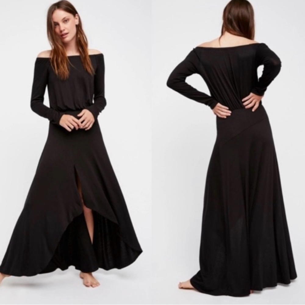 NWT Free People Jupiter Dress Black Off the Shoulder XS
